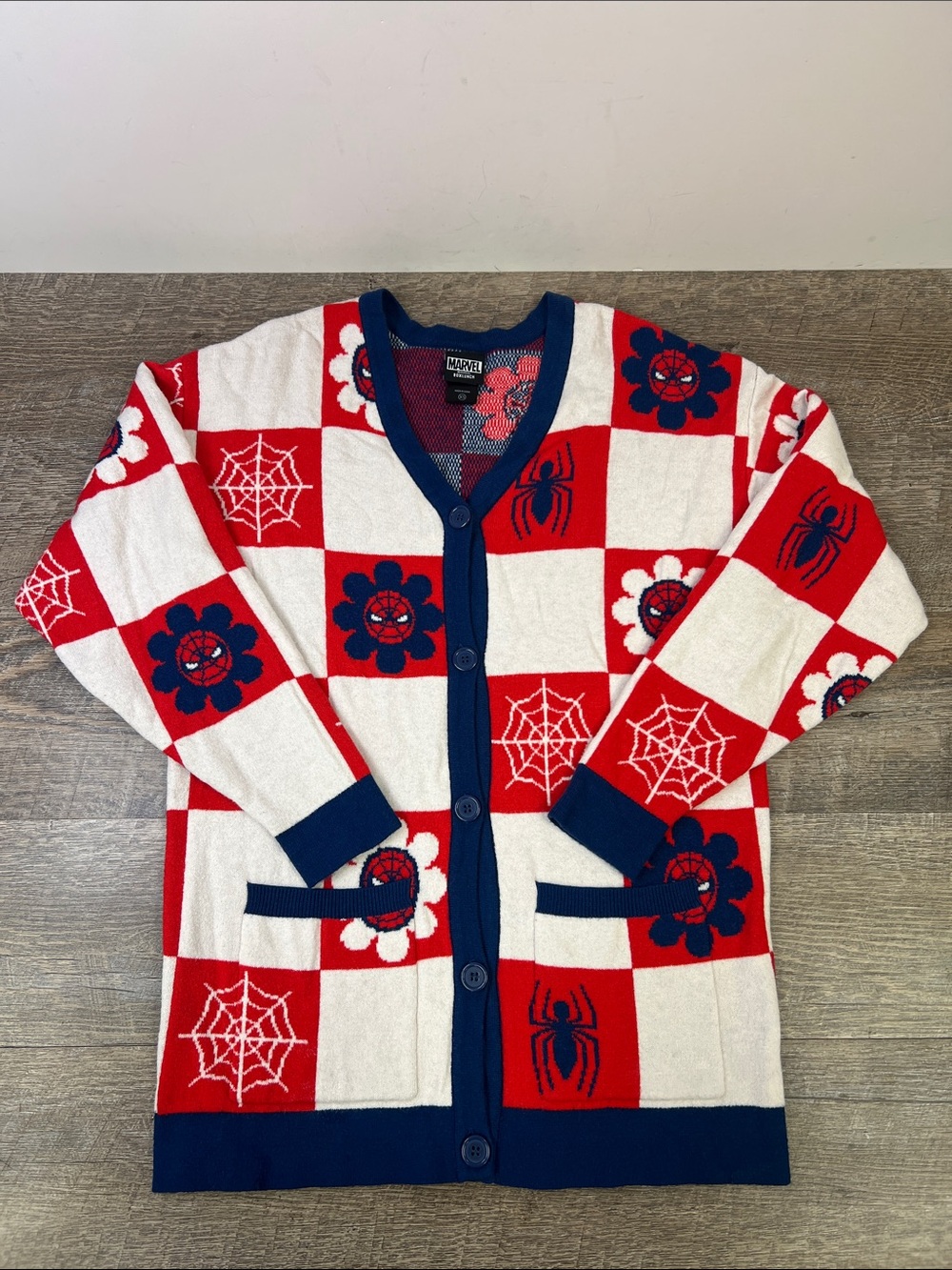 Marvel x BoxLunch Spider-Man Checkerboard Cardigan Sweater XS